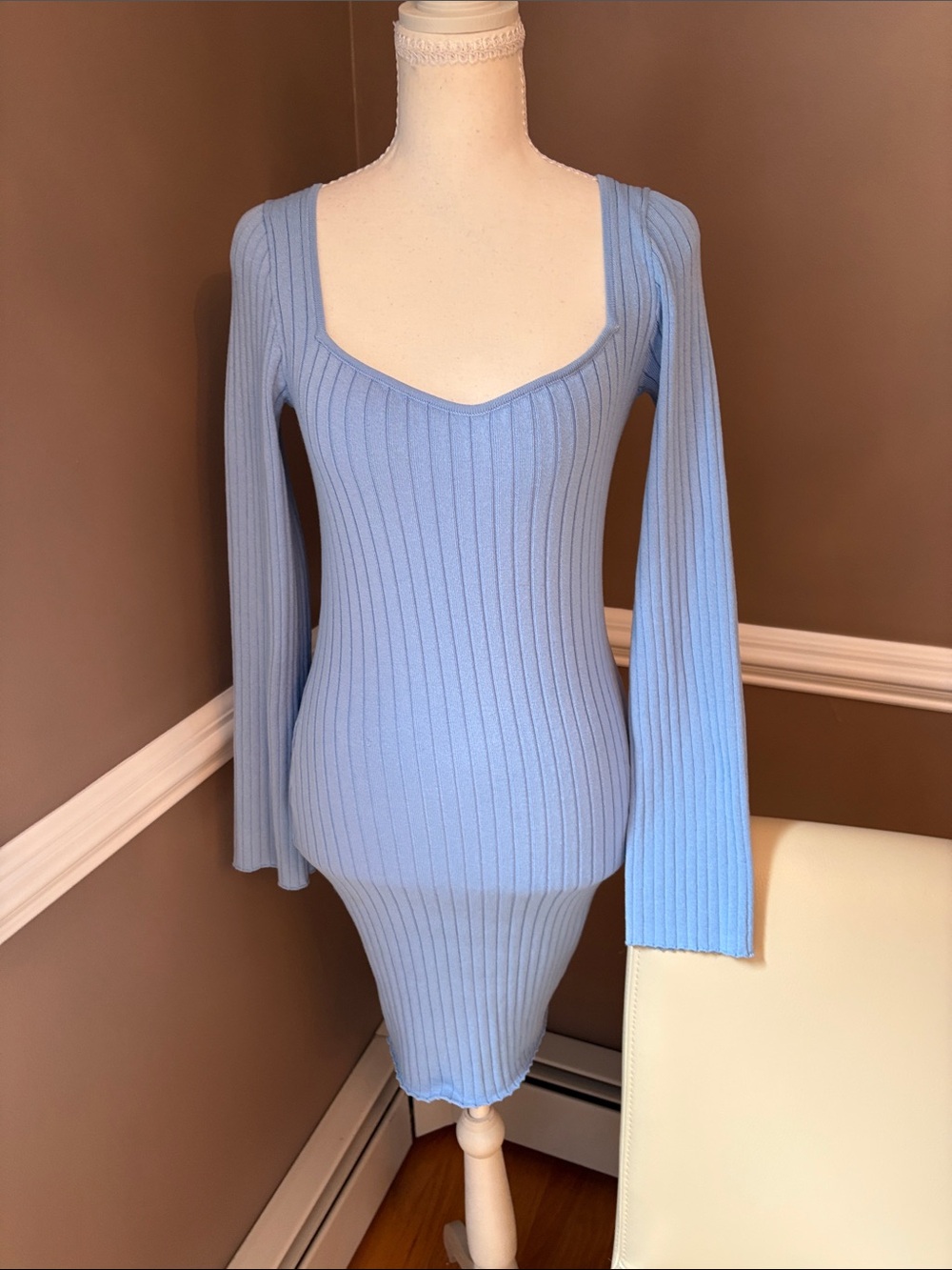Divided Light Blue Ribbed Scoop-Neck Bodycon Dress
